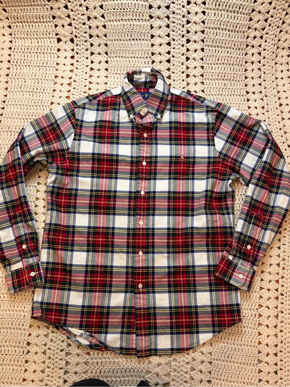 Ralph Lauren Red/Navy/White/Green Holiday Tartan Plaid Button-Down Shirt Small